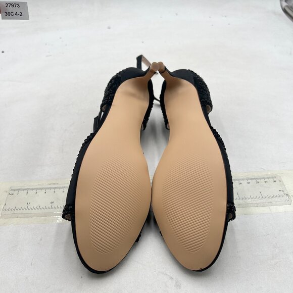 XYD Black Open Toe Rhinestones Ankle Strap Sandals Low Heel Bridal Evening Shoes - Picture 8 of 9